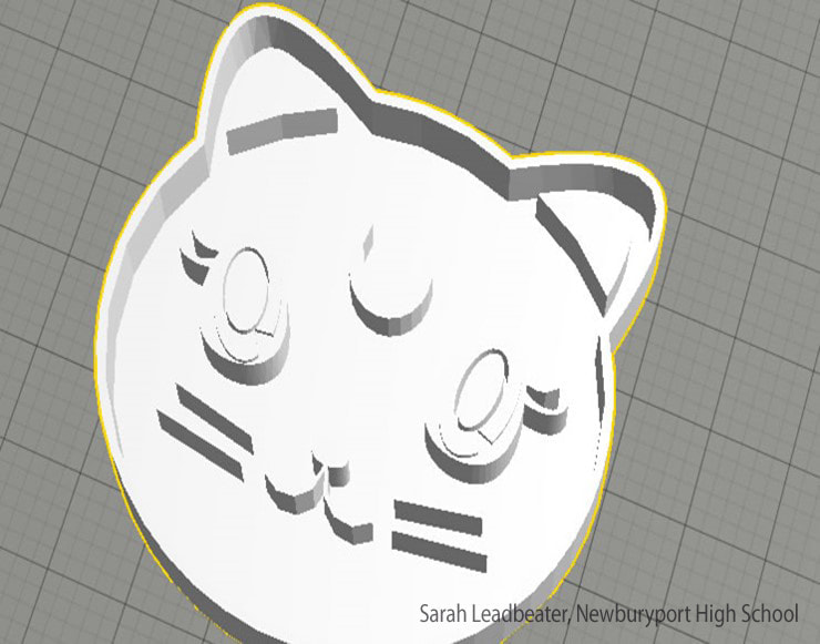 a screenshot of a 3-D model of a cat-face-shaped cookie cutter