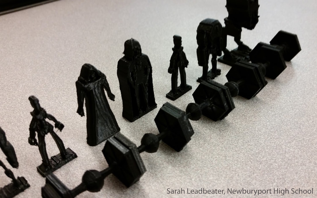 a set of 3-D printed Star-Wars themed chess pieces