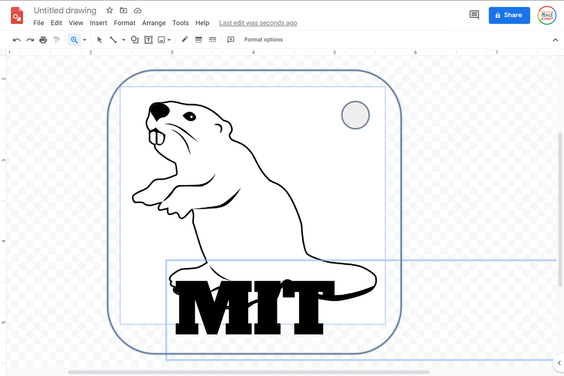 Google drawings software editing the image of a beaver and 