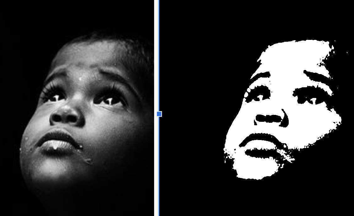 image of a child's face, next to a digitized image of the same face