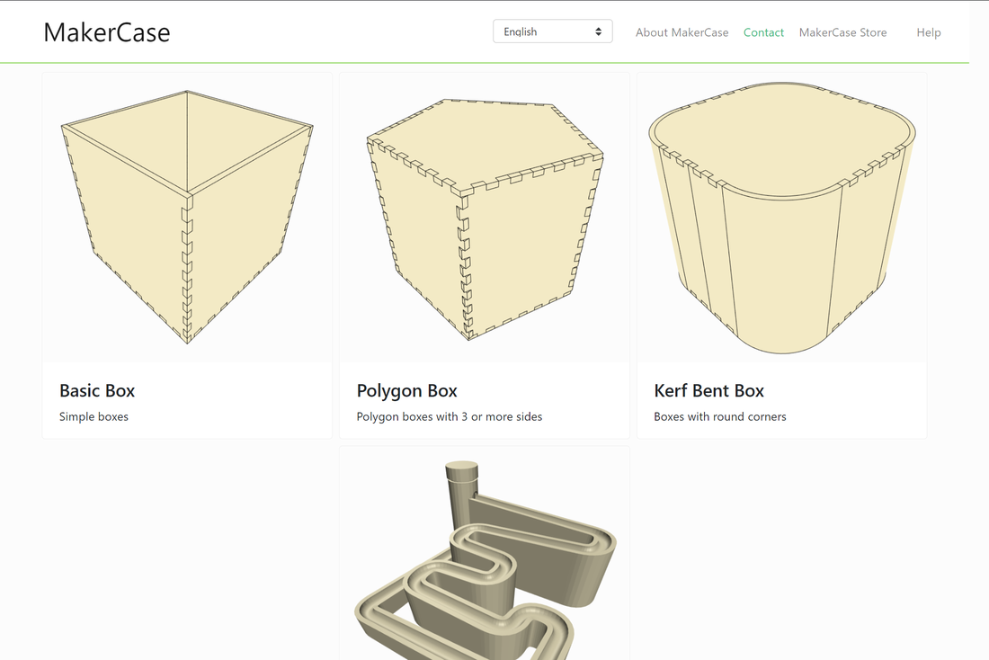 screenshot of MakerCase software showing different laser cut box designs