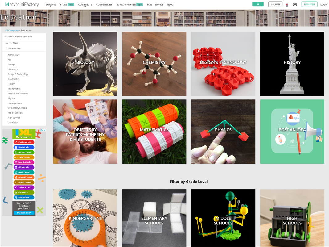 MyMiniFactory website screenshot with pictures of 3D art