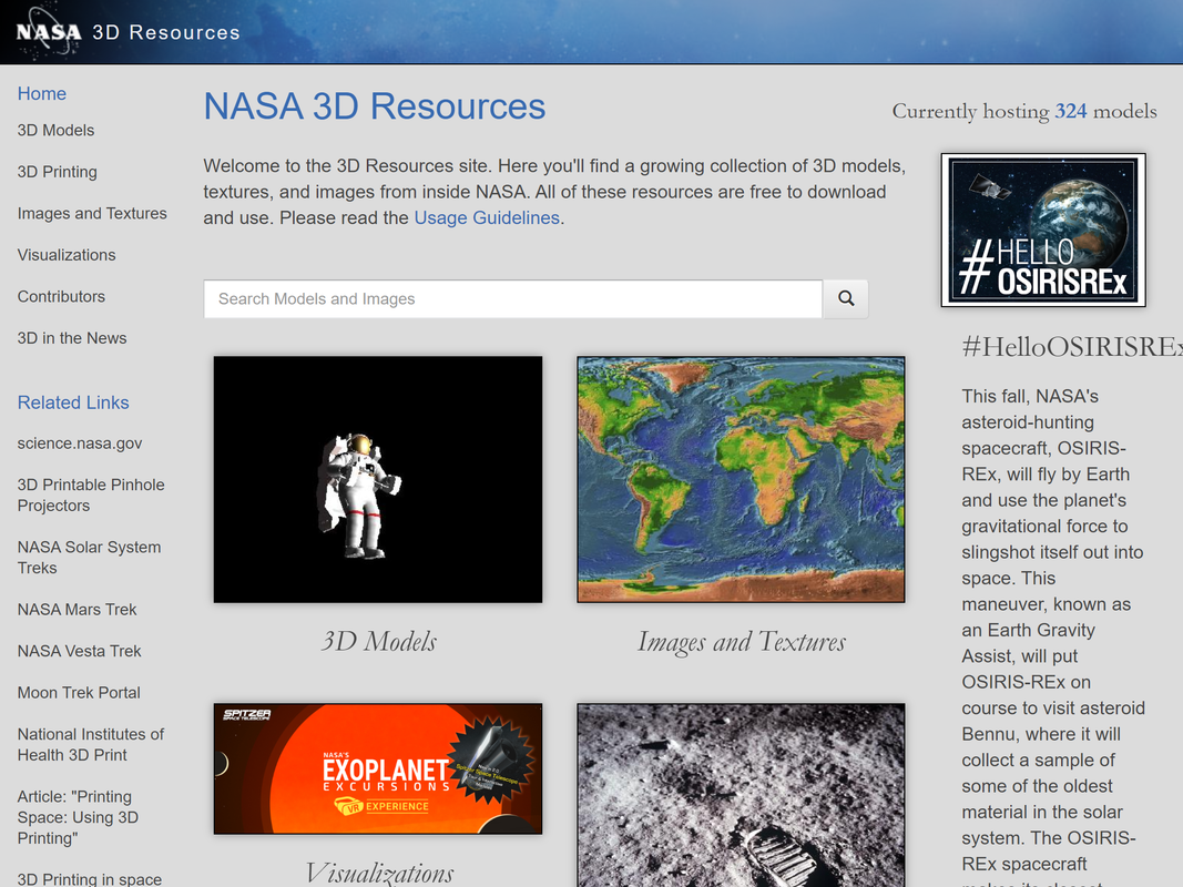 Nasa 3D Resources screenshot with models, images and textures, and visualizations