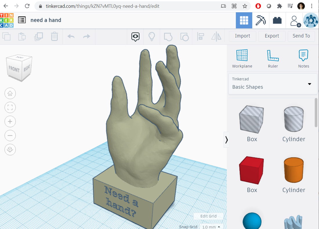 screen shot of Tinkercad program showing a project design in progress